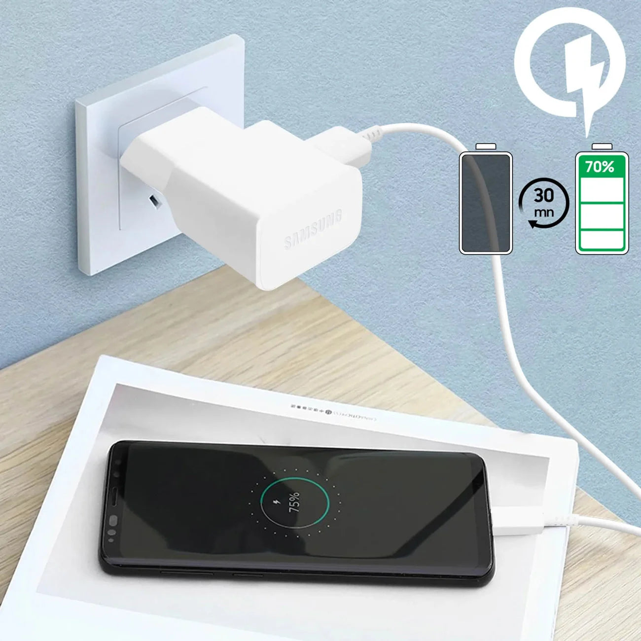 Carregador USB-A Oficial Samsung Incluí cabo USB-A para USB-C 15W EP-DR140AWE