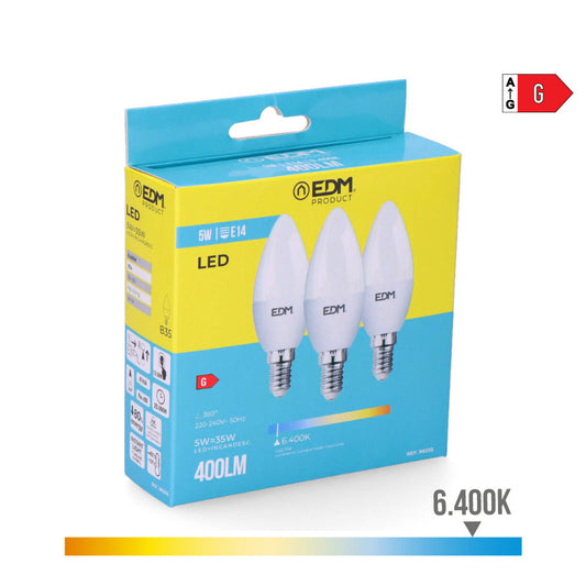 Kit 3 Lâmpadas Vela LED Luz Fria 6400K Ø3.6x10cm EDM 98205