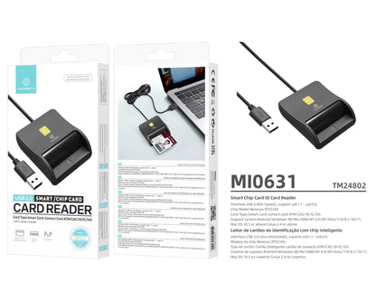 Techancy Leitor de cartão inteligente MI0631, USB 2.0, suporta vários tipos, compatível com vários sistemas, preto
