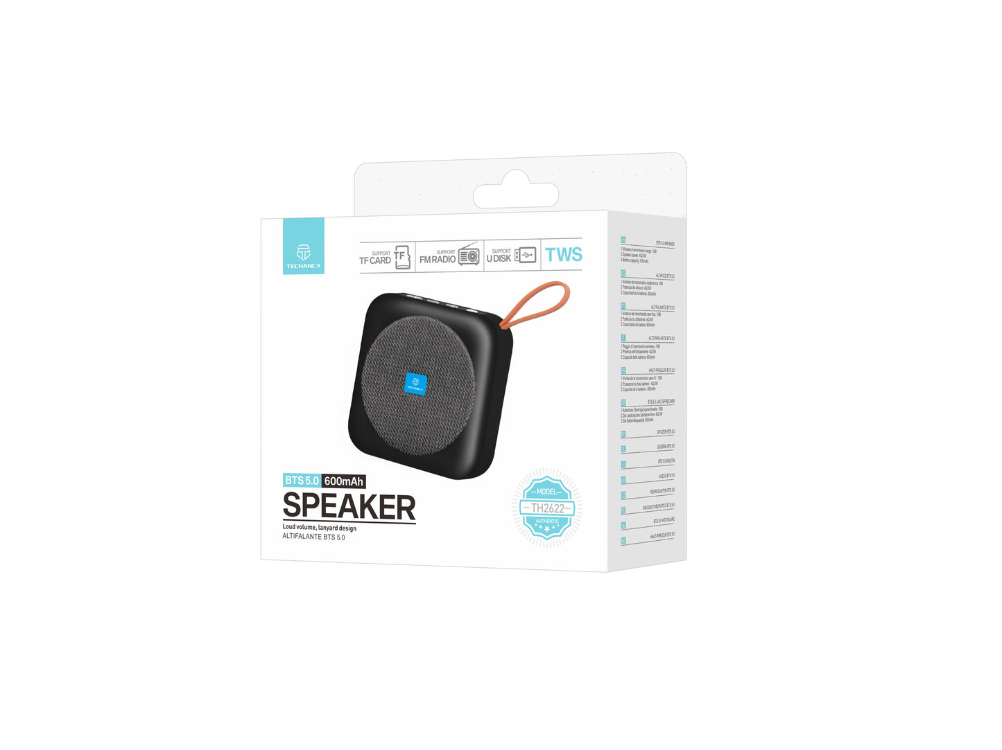 Techancy Altifalante Bluetooth Preto TH2622, Portátil E De Tamanho Compacto, Suporte Tf/Fm/Usb/Tws, Som Potente.