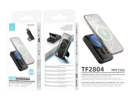Techancy Power Bank Magnetico Sem Fios 10000mAh TF2804 15W Wireless 22.5W Carregamento Rapido com Suporte para Telemovel e Tablet Preto