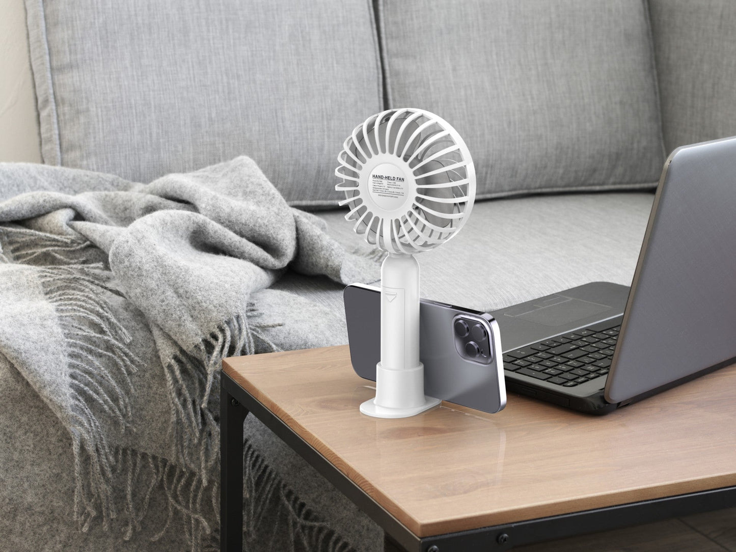 Techancy Ventoinha Portátil De Mão Branca KL7300, Ajustável A 3 Velocidades, Com Suporte Para Utilização Em Secretária