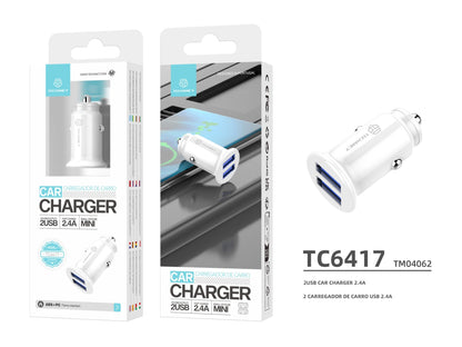 Techancy Carregador De Automóvel Mini  TC6417, Carregamento 2usb 2.4A, Compatível Com Camiões E Automóveis, branco
