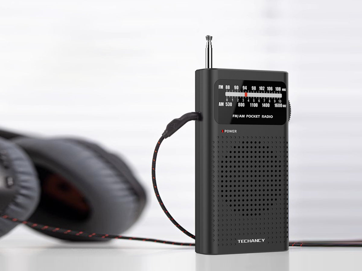 Techancy MJ2924 Radio portatil FM AM com sintonia manual entrada fone 3.5mm pilhas AA*2 nao incluidas Preto