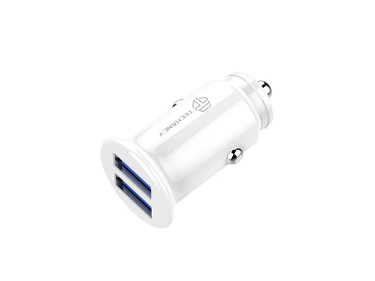 Techancy Carregador De Automóvel Mini  TC6417, Carregamento 2usb 2.4A, Compatível Com Camiões E Automóveis, branco