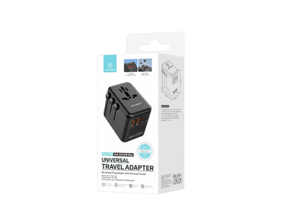 Techancy Adaptador Universal Viagem MB2503 Conversor Tomada Mundial GaN 25W 2500W 10A Compatibilidade UK EU US AUS Com USB Preto