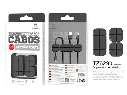Organizador de cabos Techancy, TZ6290, embalagem com 3 unidades, guarda os cabos de forma organizada para manter a sua secretária arrumada, preto