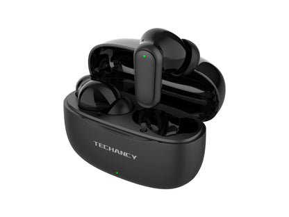 Techancy Auriculares Bluetooth TWS Wireless 5.4 KP2715 Microfone HD Toque inteligente USB C para Android iPhone Preto