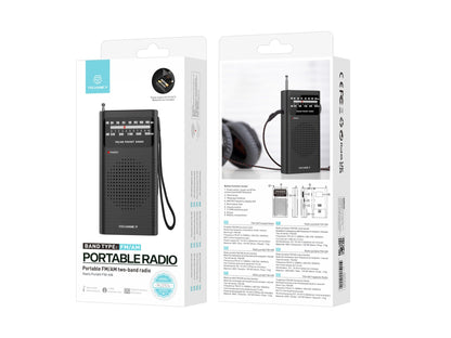 Techancy MJ2924 Radio portatil FM AM com sintonia manual entrada fone 3.5mm pilhas AA*2 nao incluidas Preto