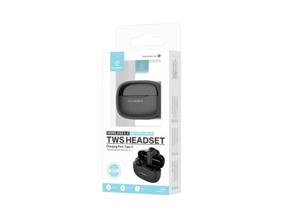 Techancy Auriculares Bluetooth TWS Wireless 5.4 KP2715 Microfone HD Toque inteligente USB C para Android iPhone Preto
